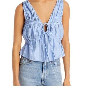 Frame Tie Front Ruched Sleeveless v neck Top Blue S Western Cowgirl